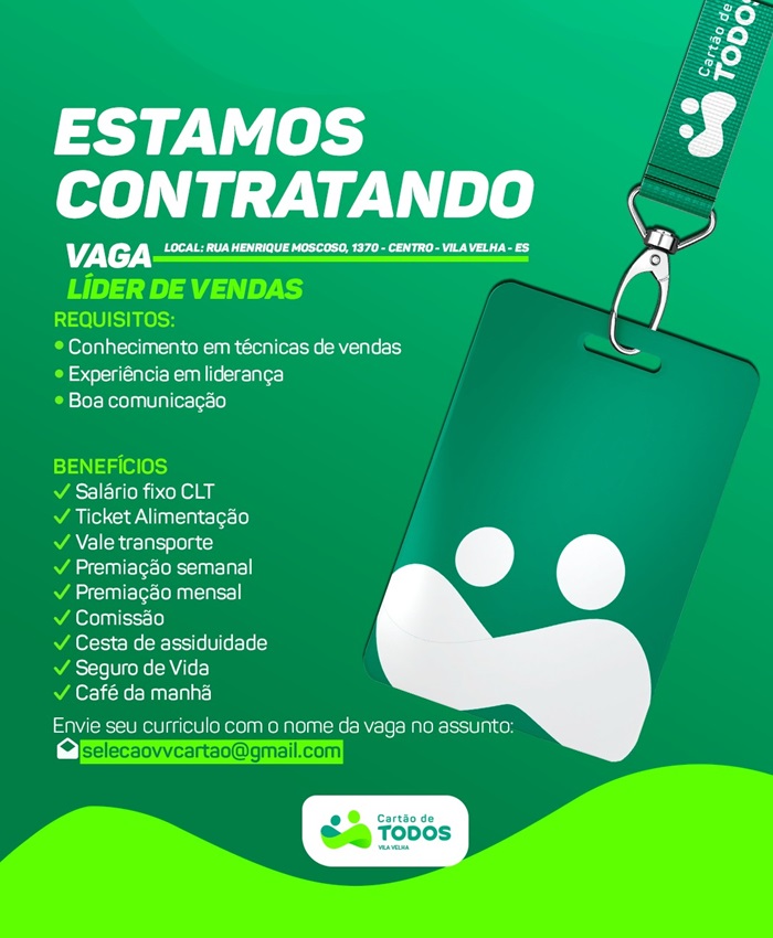 VAGA PARA LÍDER DE VENDAS
