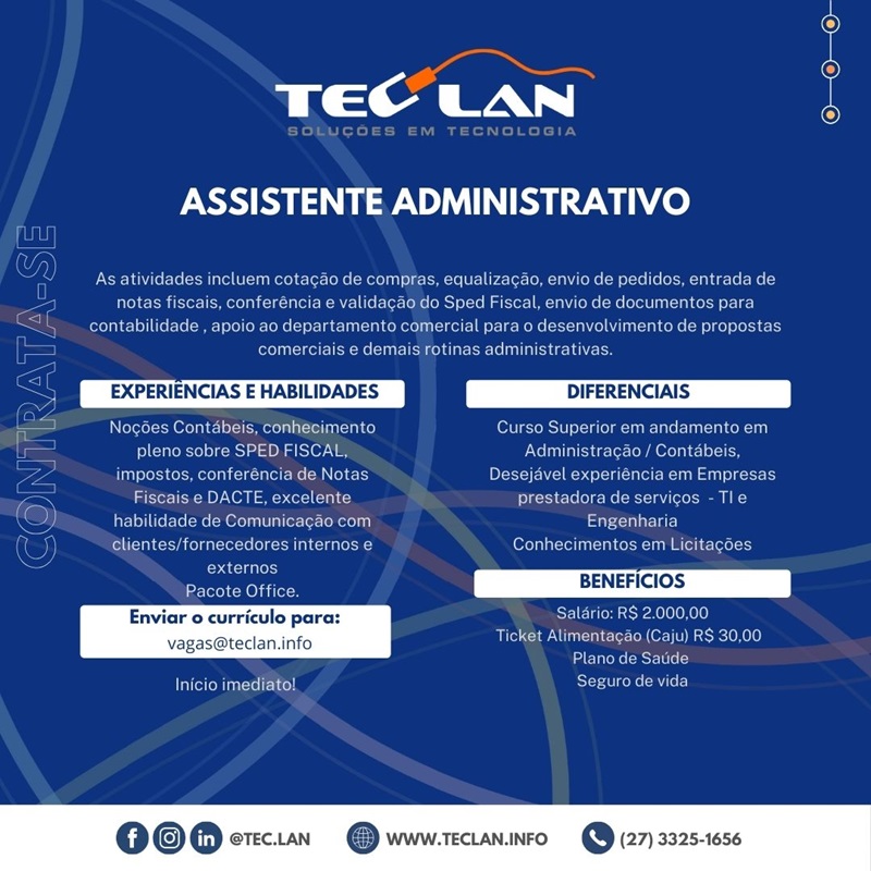 TECLAN CONTRATA ASSISTENTE ADMINISTRATIVO