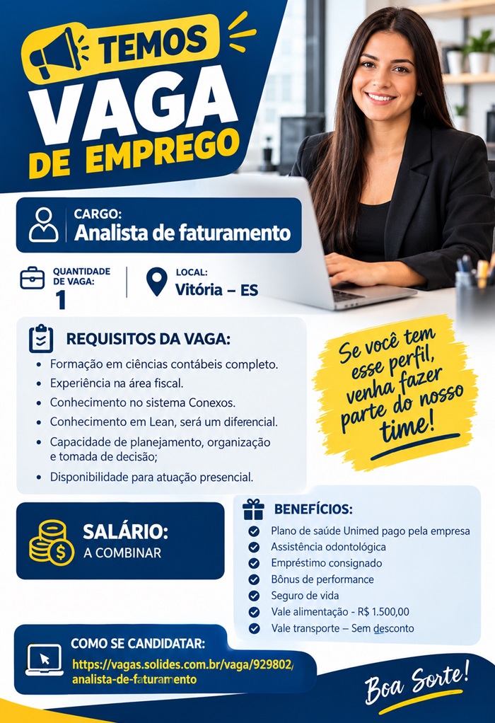 Vaga para Analista de faturamento
