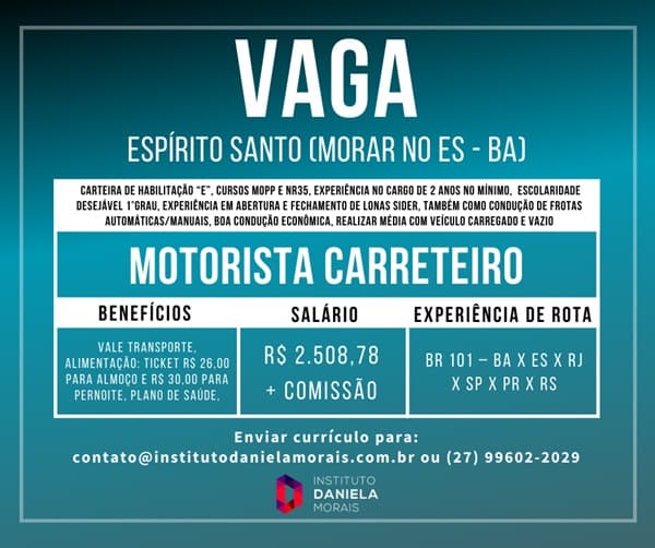 MOTORISTA CARRETEIRO – ESPÍRITO SANTO/ES