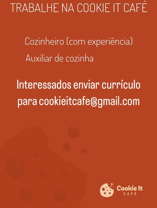 COOKIE IT CAFÉ CONTRATA COZINHEIRO E  AUXILIAR DE COZINHA