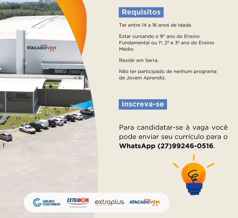 Grupo Coutinho abre vagas para Menor Aprendiz - Serra