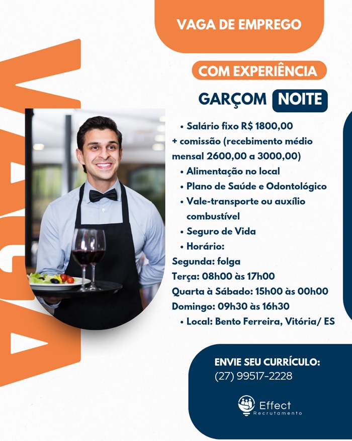 VAGA DE GARÇOM - NOITE