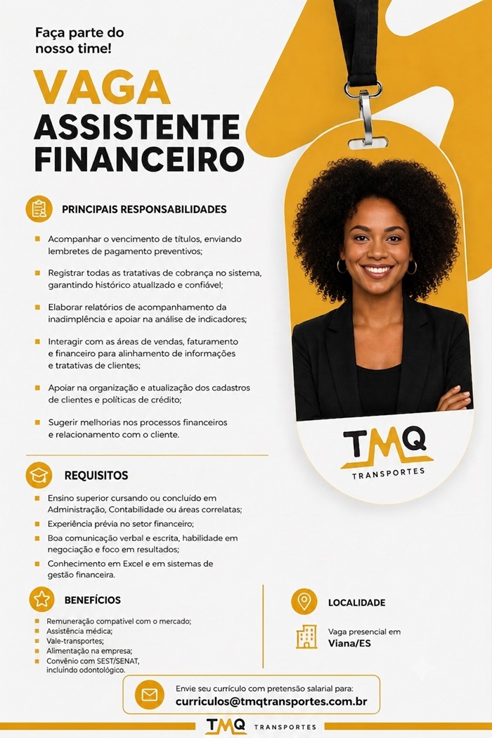 TMQ Transportes contrata Assistente Financeiro