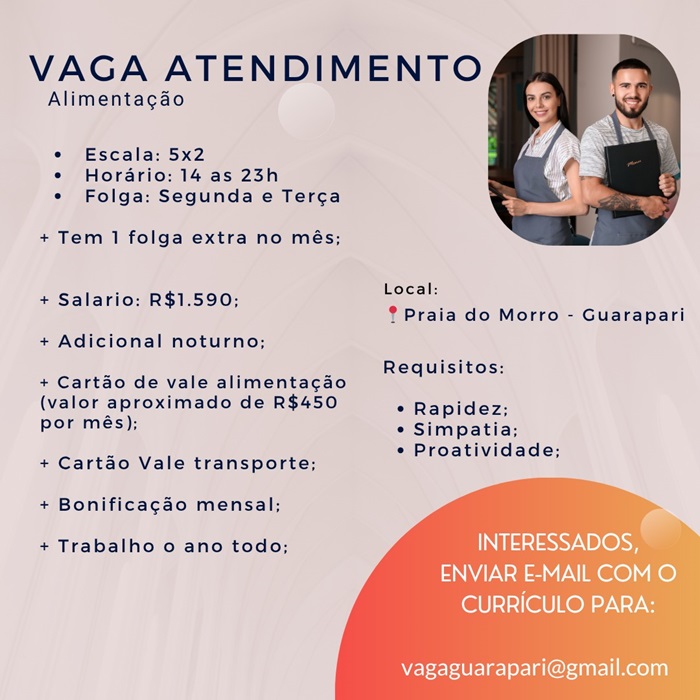 VAGA PARA ATENDENTE - GUARAPARI