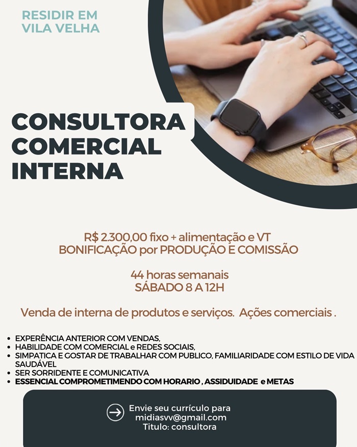 Vaga de Emprego - Consultora Comercial Interna