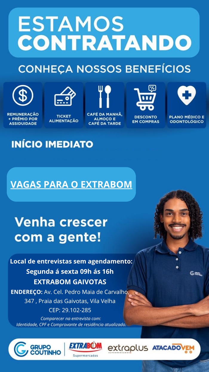 EXTRABOM GAIVOTAS ABRE VAGAS DE EMPREGO