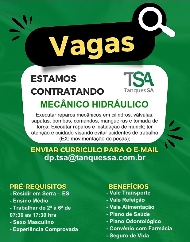 TSA CONTRATA MECÂNICO HIDRÁULICO