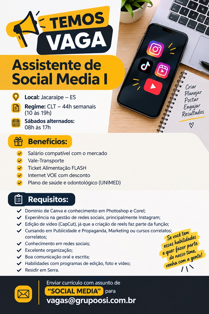 Vaga para Assistente de Social Media I