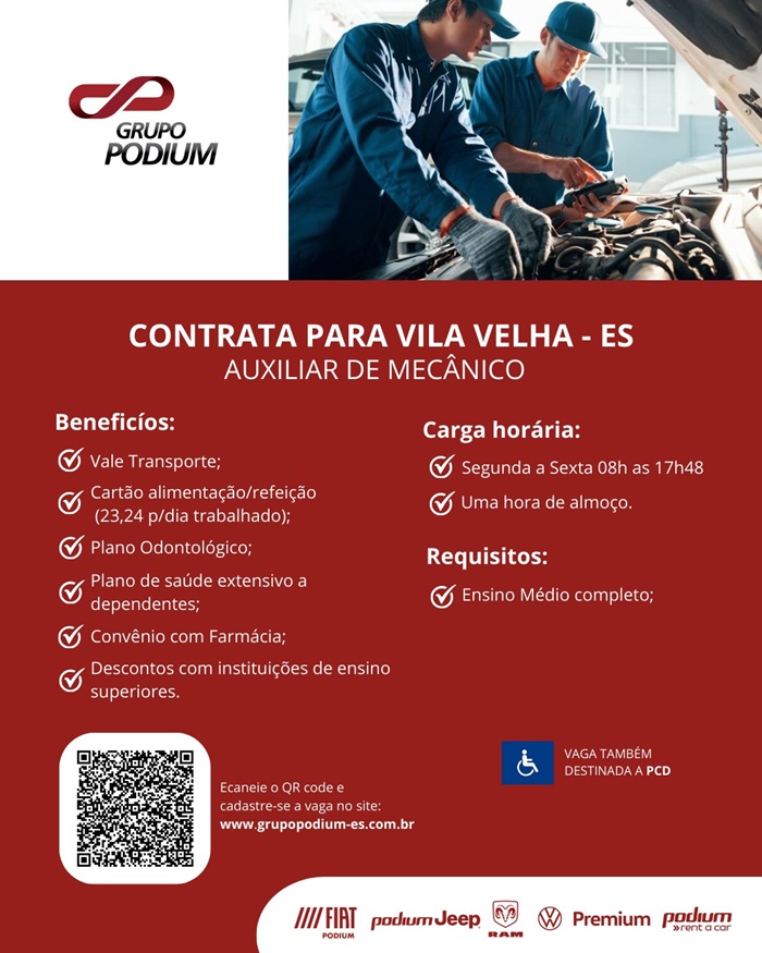 GRUPO PODIUM CONTRATA AUXILIAR DE MECÂNICO