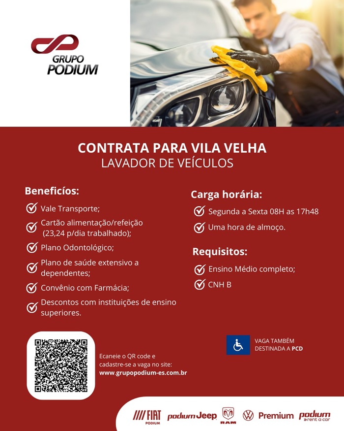 GRUPO PODIUM CONTRATA LAVADOR DE VEÍCULOS