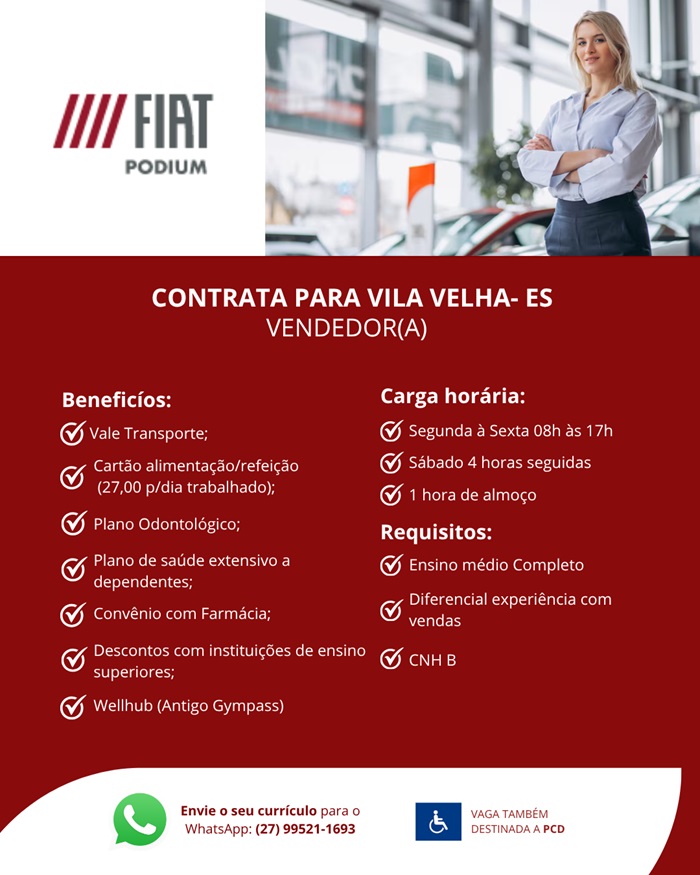 FIAT PODIUM CONTRATA VENDEDOR DE VEÍCULOS