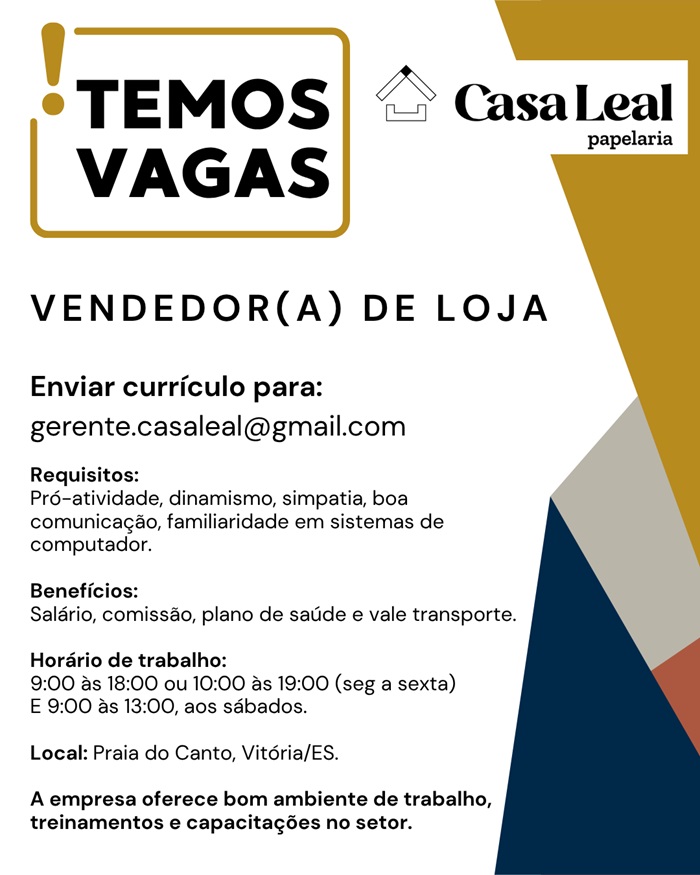 VAGA DE VENDEDOR(A) PARA PAPELARIA