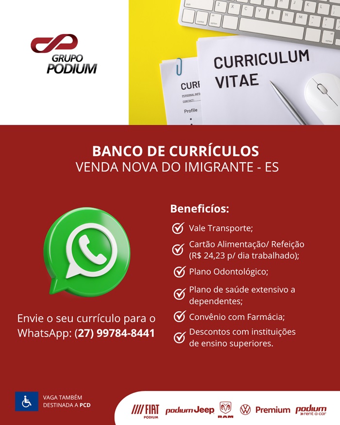 BANCO DE CURRÍCULOS - VENDA NOVA DO IMIGRANTE/ES