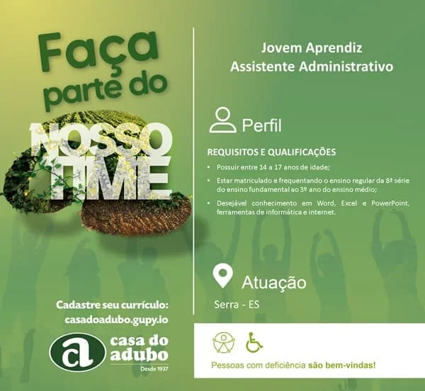 Casa do Adubo contrata Jovem Aprendiz - Assistente Administrativo