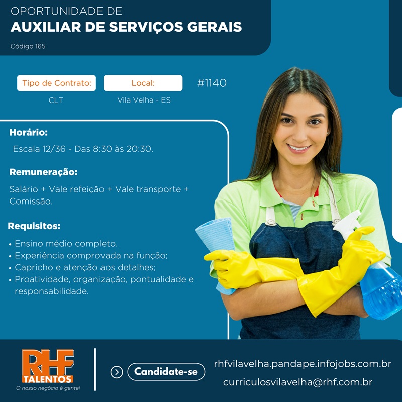 Vaga para Auxiliar de Serviços Gerais