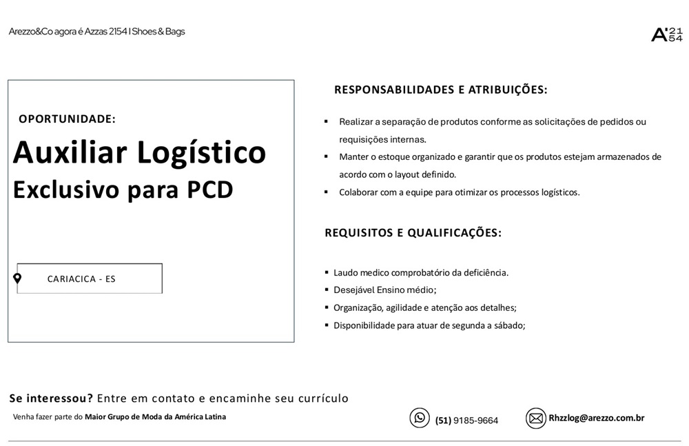 Vaga para Auxiliar Logístico – Exclusivo PCD
