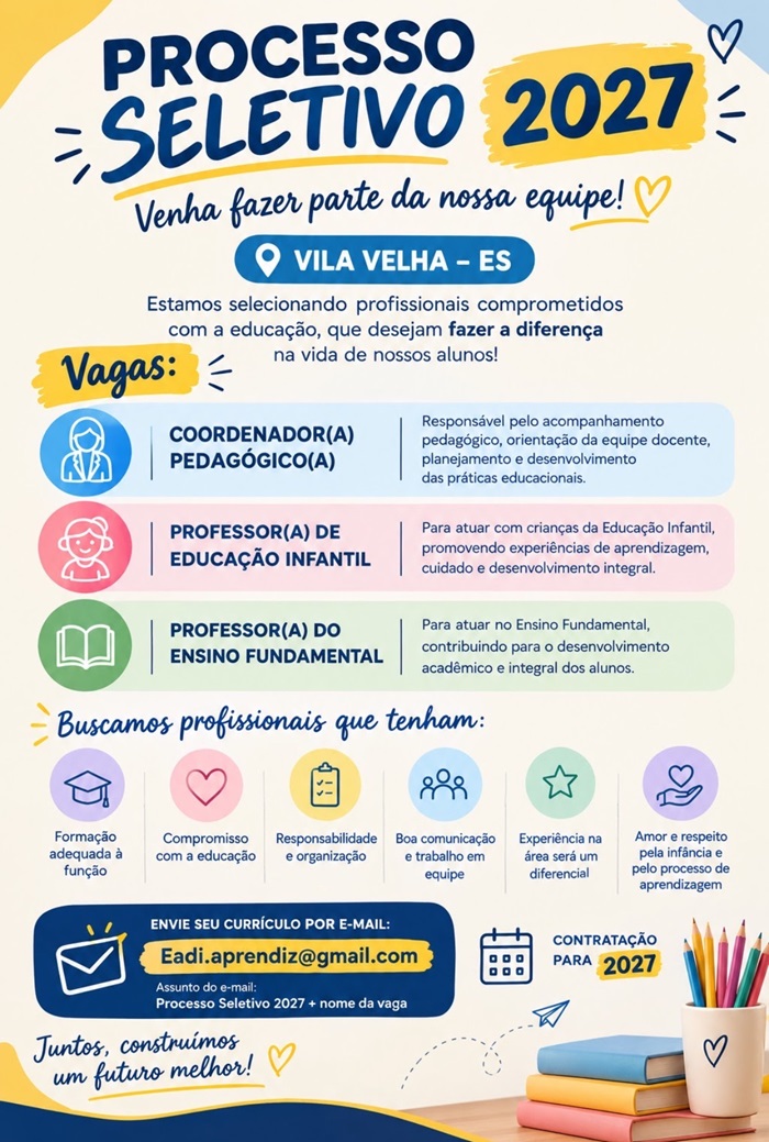 Processo seletivo para coordenador(a) pedagógico(a) e professor(a) de educação infantil