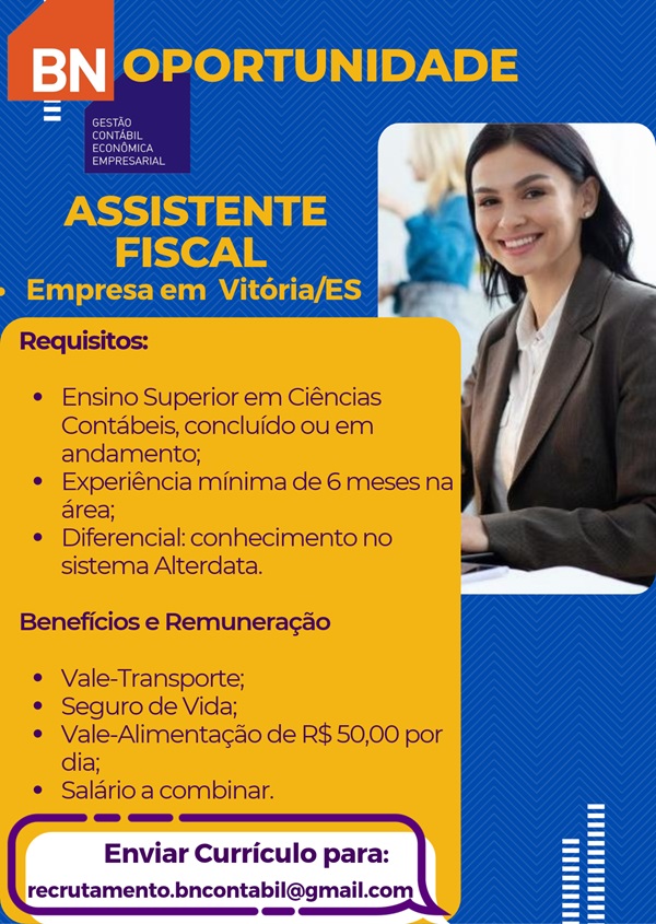 Vaga para Assistente Fiscal