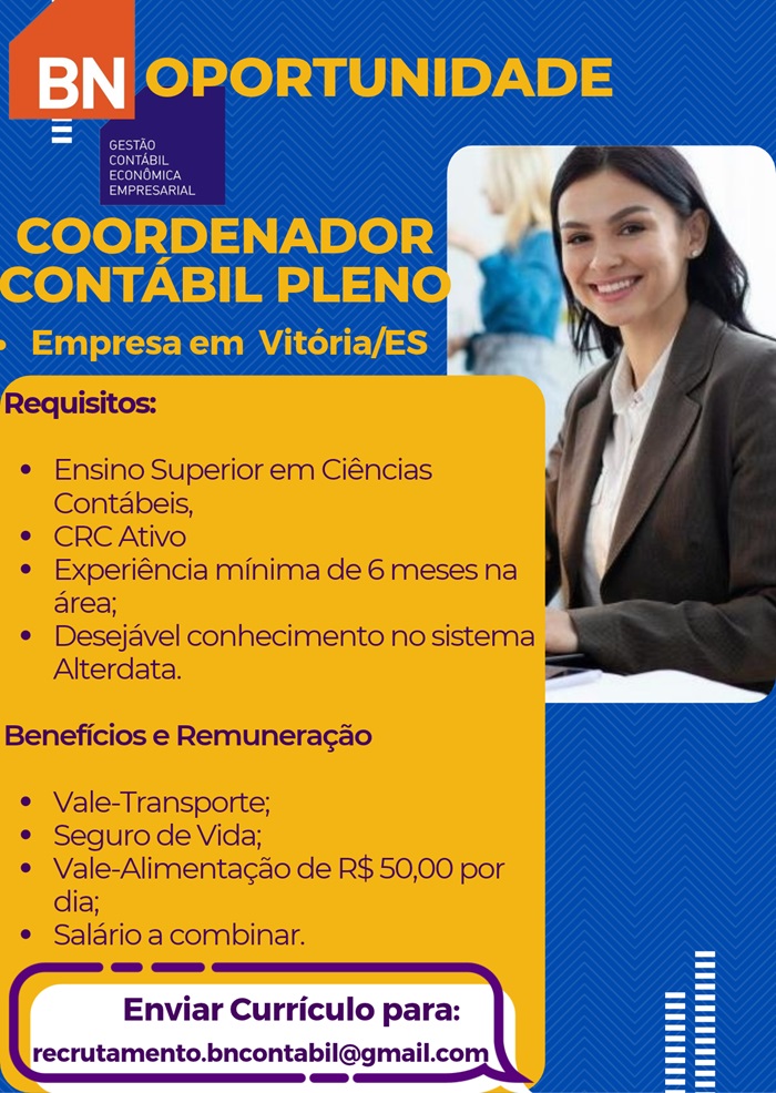 Vaga para Coordenador Contábil Pleno
