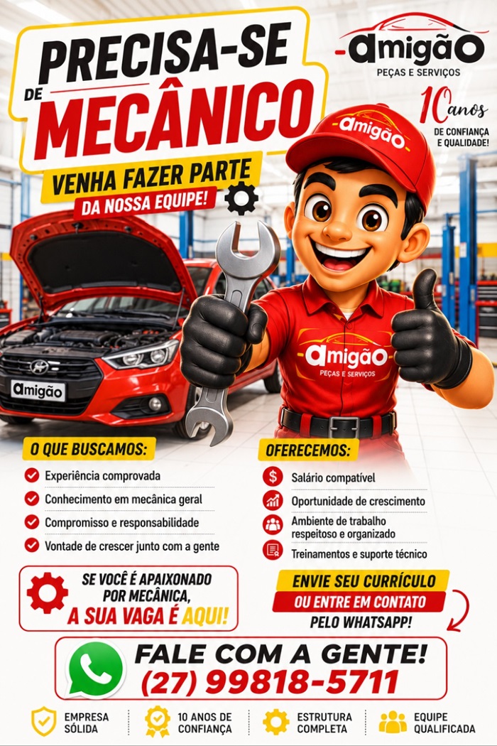 Vaga para Mecânico Automotivo | Serra/ES