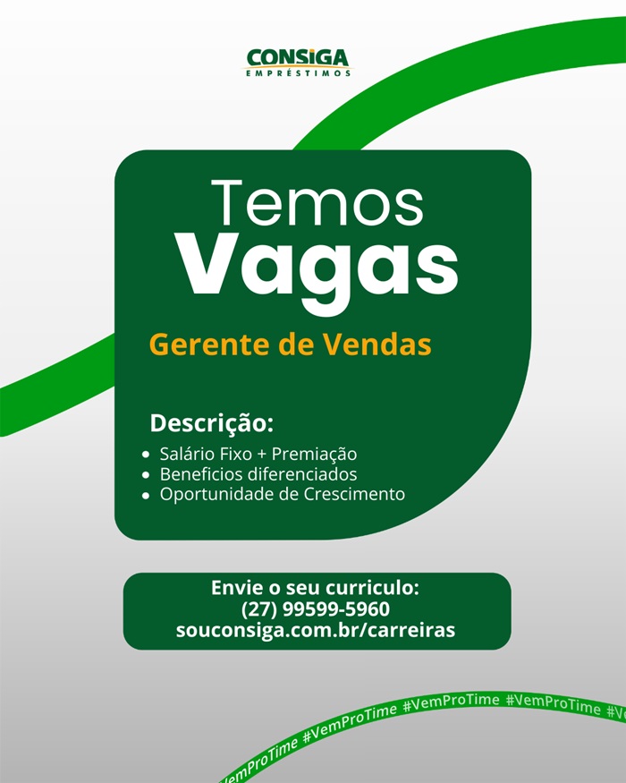 CONSIGA CONTRATA GERENTE DE VENDAS