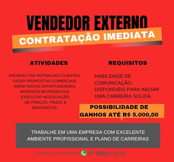 VAGA PARA VENDEDOR(A) EXTERNO