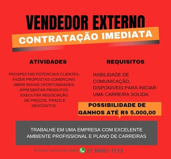 VAGA PARA VENDEDOR(A) EXTERNO