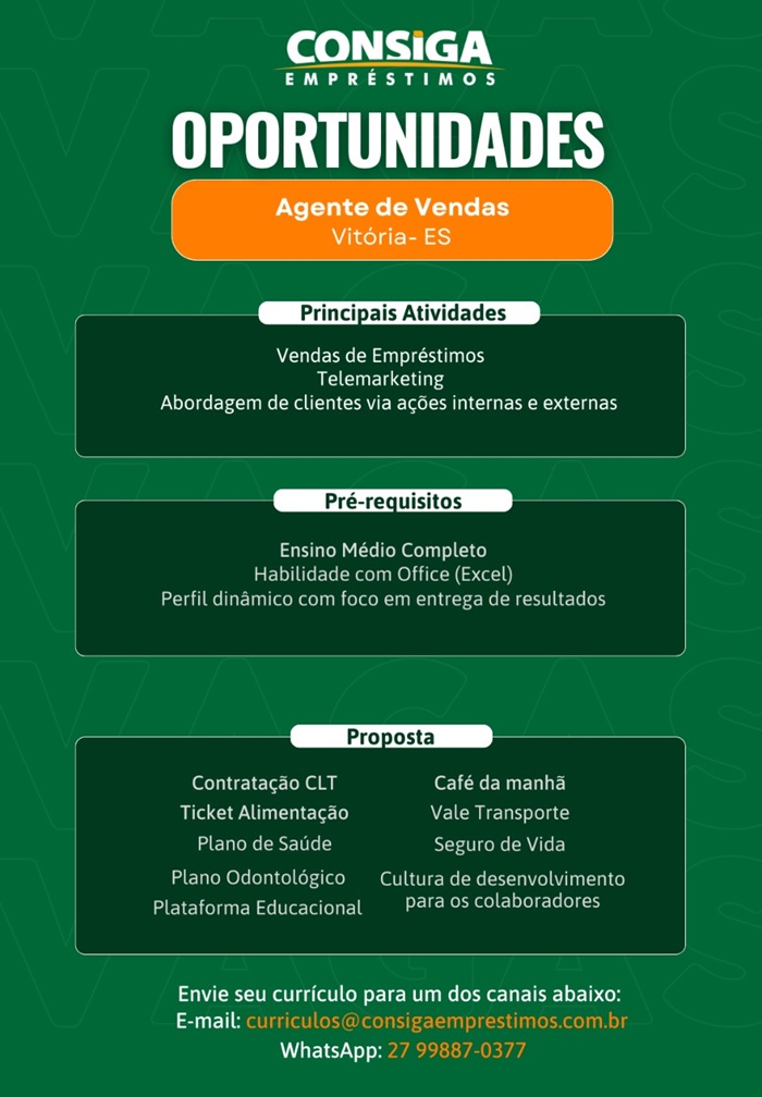 CONSIGA CONTRATA AGENTE DE VENDAS