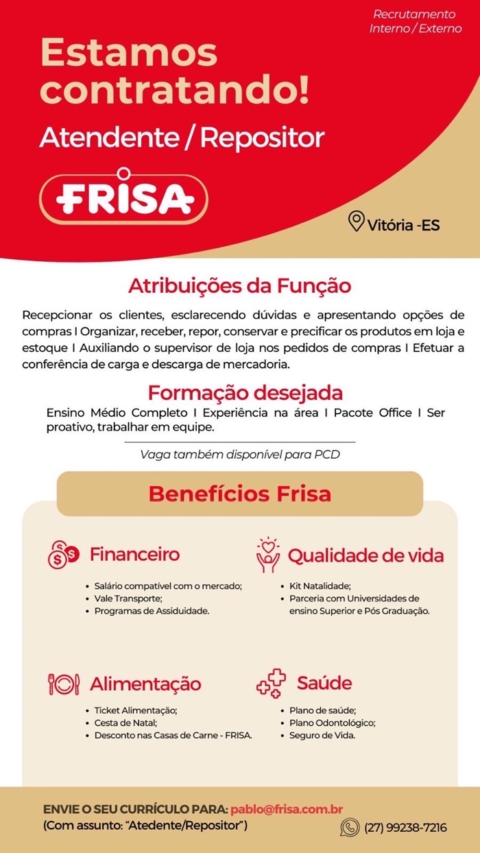 FRISA CONTRATA ATENDENTE / REPOSITOR