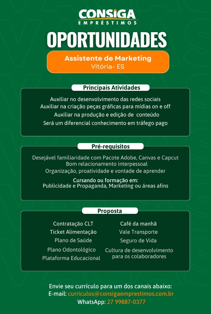 CONSIGA CONTRATA ASSISTENTE DE MARKETING
