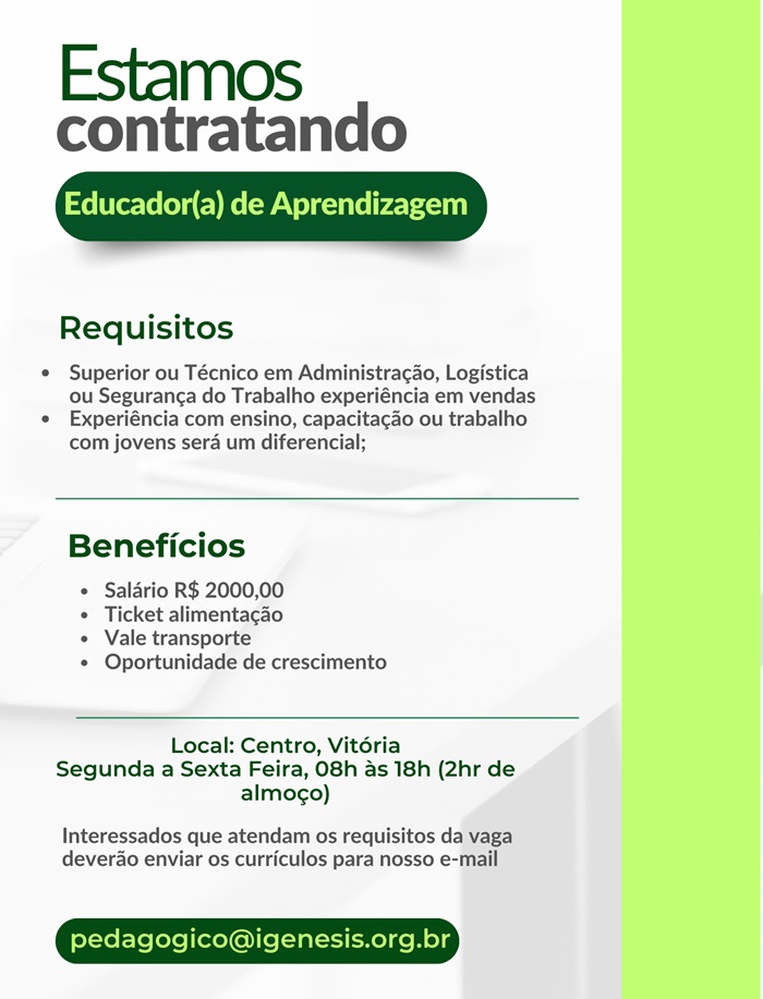 Vaga para Educador de Aprendizagem