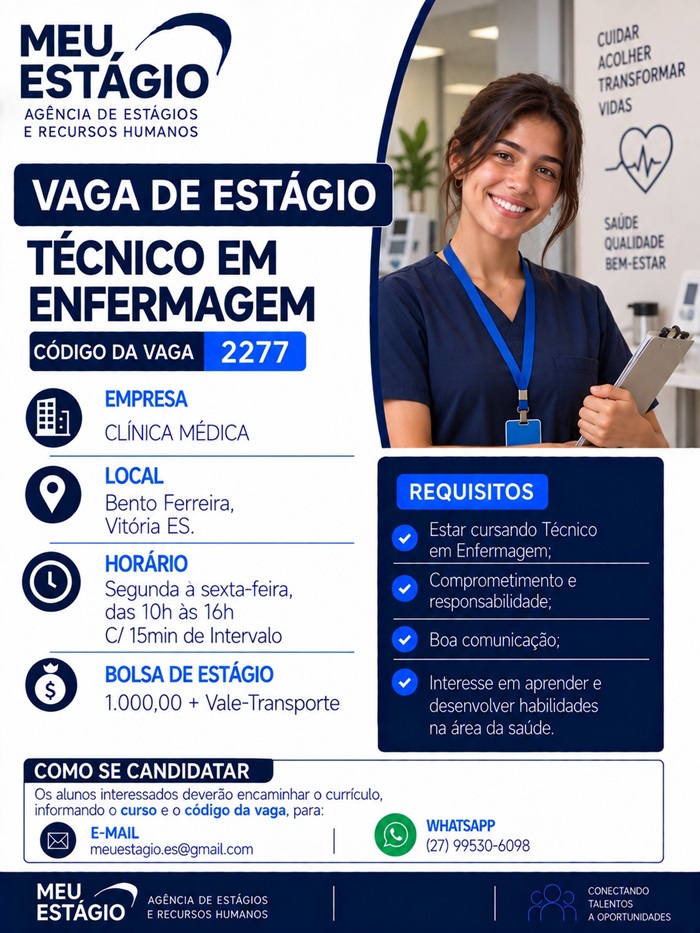 VAGAS DE ESTÁGIO - TÉCNICO EM ENFERMAGEM