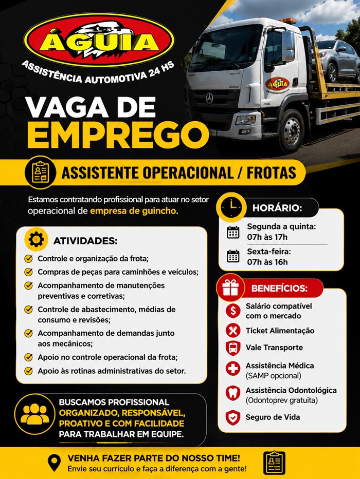 Vaga para Assistente Operacional / Frotas