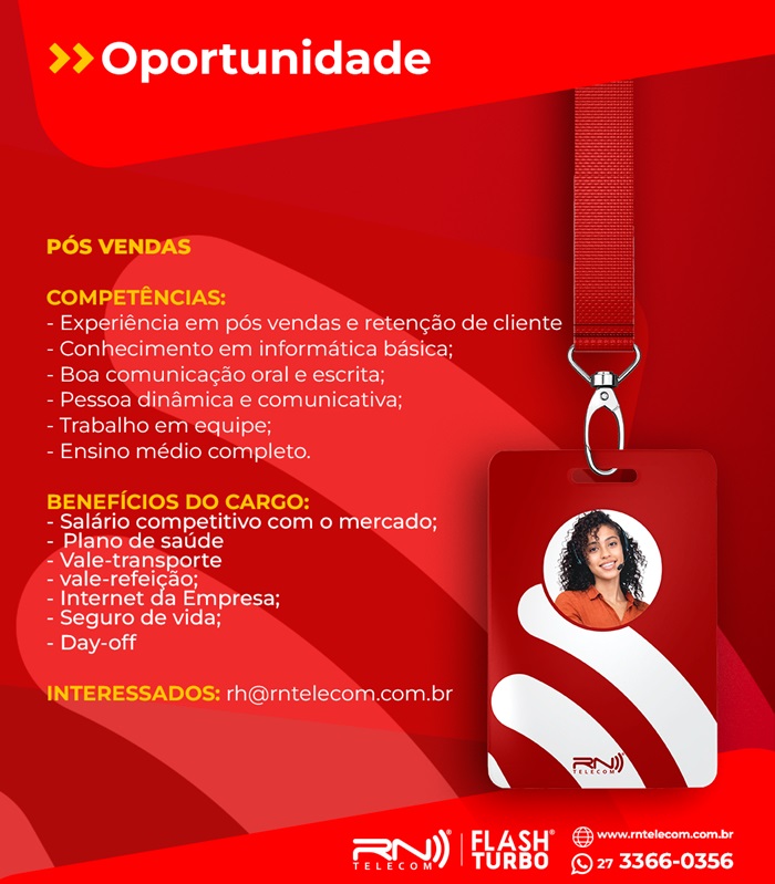 RN Telecom contrata Pós Vendas