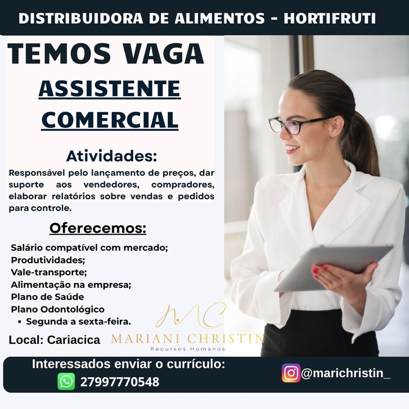 VAGA DE ASSISTENTE COMERCIAL