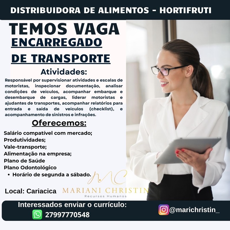 VAGA DE ENCARREGADO DE TRANSPORTE