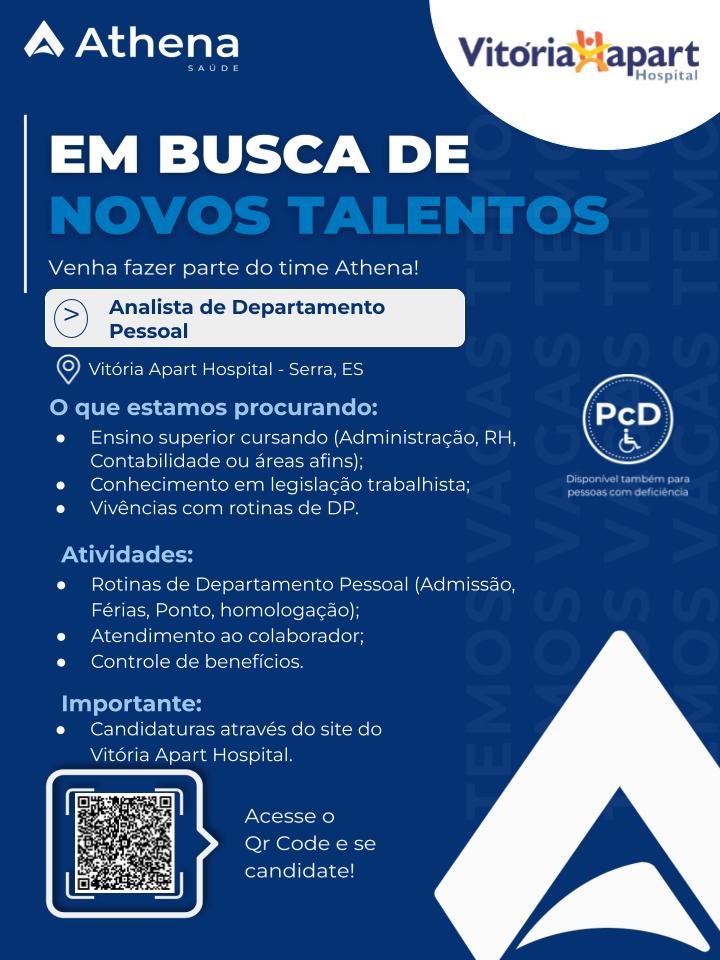 Vitória Apart Hospital contrata Analista de Departamento Pessoal