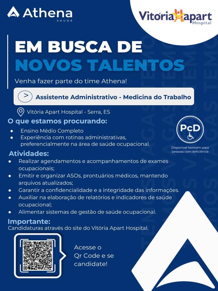 Vitória Apart Hospital contrata Assistente Administrativo