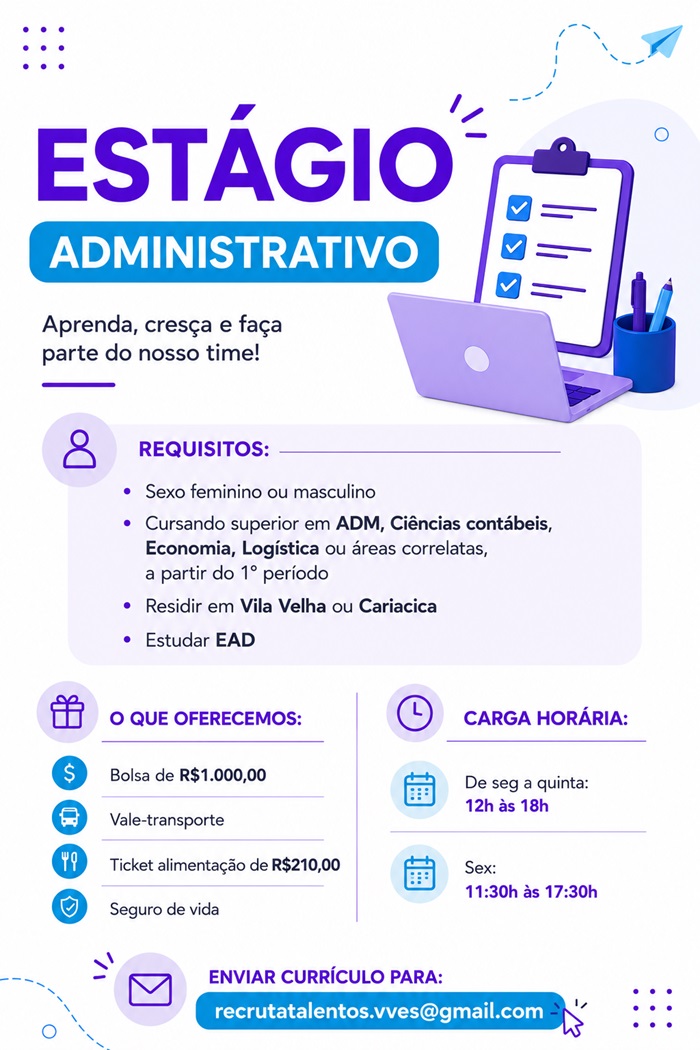 Vaga para Estágio Administrativo – Vila Velha / Cariacica - ES