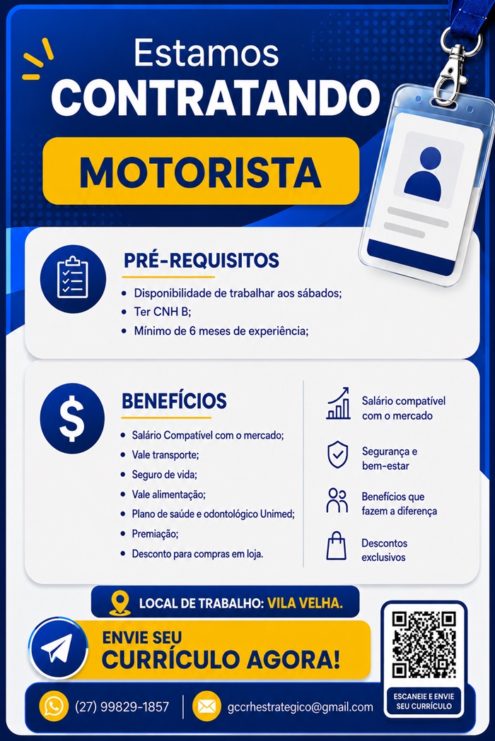 VAGA DE MOTORISTA CATEGORIA B