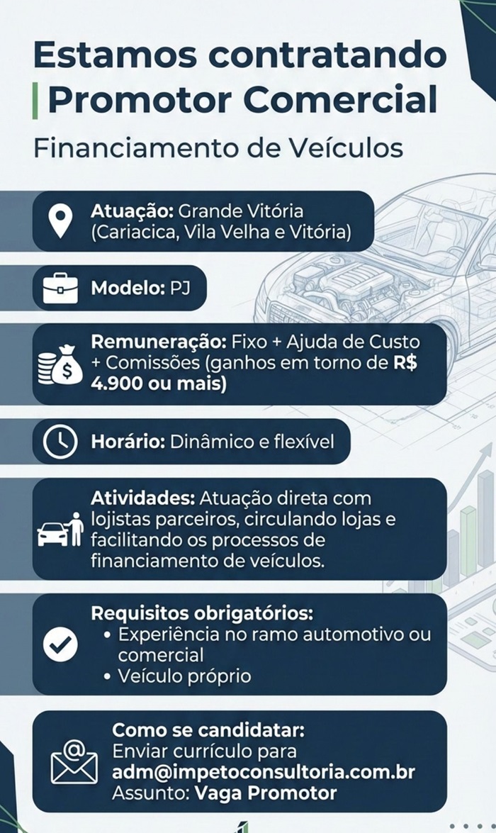 Vaga para Promotor Comercial (Financiamento de Veículos)