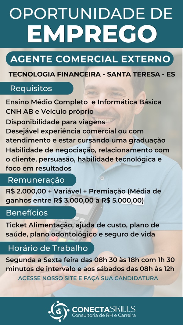 Agente Comercial Externo (Tecnologia Financeira) – Santa Teresa, ES