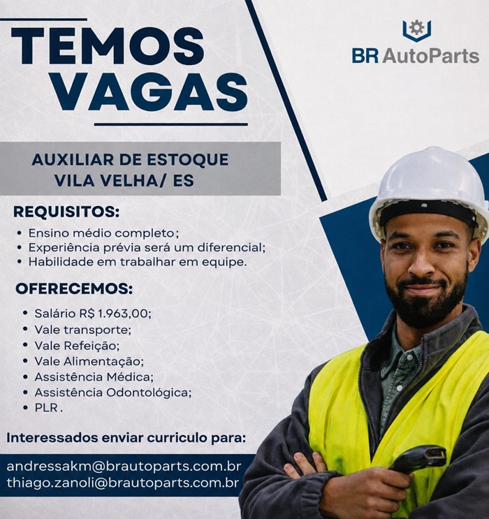 BR AutoParts contrata Auxiliar de Estoque – Vila Velha/ES