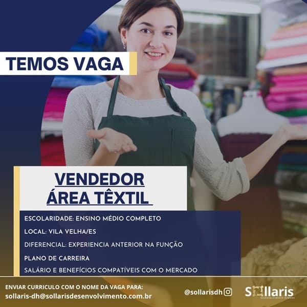 VAGA DE VENDEDOR ÁREA TÊXTIL