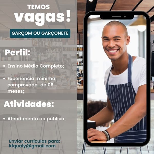 VAGA DE GARÇOM OU GARÇONETE