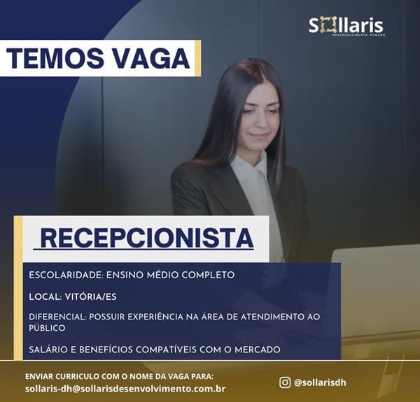 VAGA DE RECEPCIONISTA