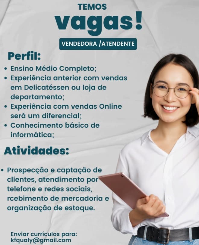 VAGA DE VENDEDORA /ATENDENTE