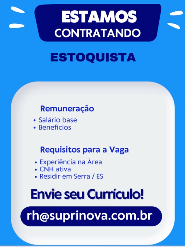 OPORTUNIDADE PARA ESTOQUISTA