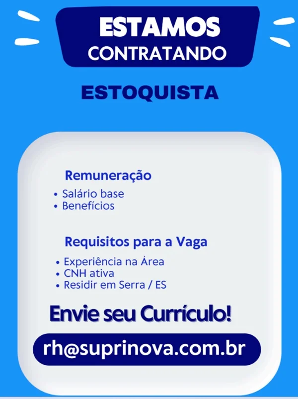 OPORTUNIDADE PARA ESTOQUISTA
